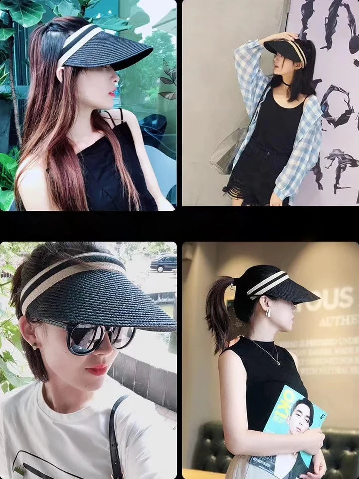 Summer Woman Sun Hats Anti-UV Female outdoor Visor Caps Hand Made Straw Cap Casual Shade Hat Empty Top Hat Beach cap