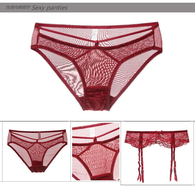 2021 New Ultra-Thin Thick Bra Panty Sets 34/75 36/80 38/85 40/90 42/95 BCD Cup Embroidery Female Underwear Plus Size Lingerie