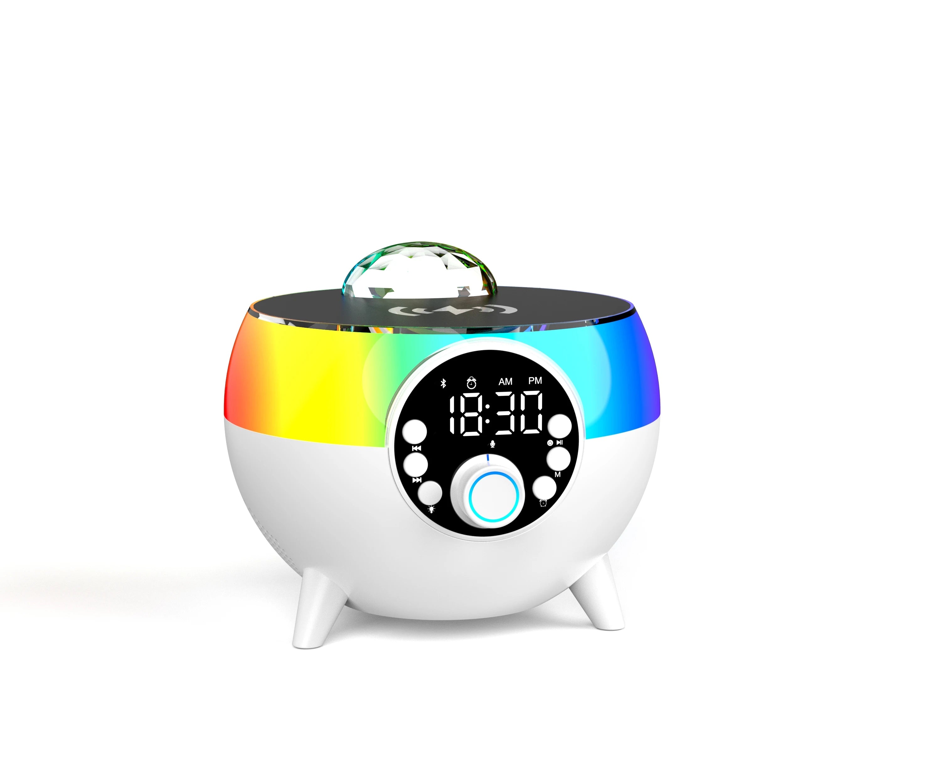 All-In-One Mini Wireless Charging Speaker with Bluetooth LED Lighting AUX Input FM Radio Clock Alarm ABS-Starry Sky Edition