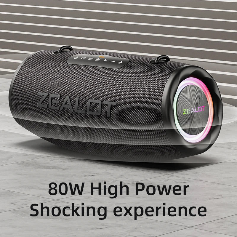 Zealot S87 Outdoor Party Speaker Professional Bluetooths 80W Bass Powered Portable Subwoofer Wireless RGB LED Light Hifi Speaker