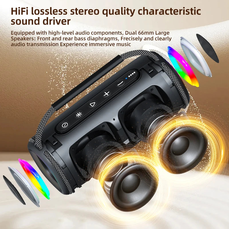 Rockmia EBS-617 30W Mini Portable Powerful Bass Speaker Bluetooth 5.3 Fabric Handle Waterproof IPX5 Stereo RGB Music  Box