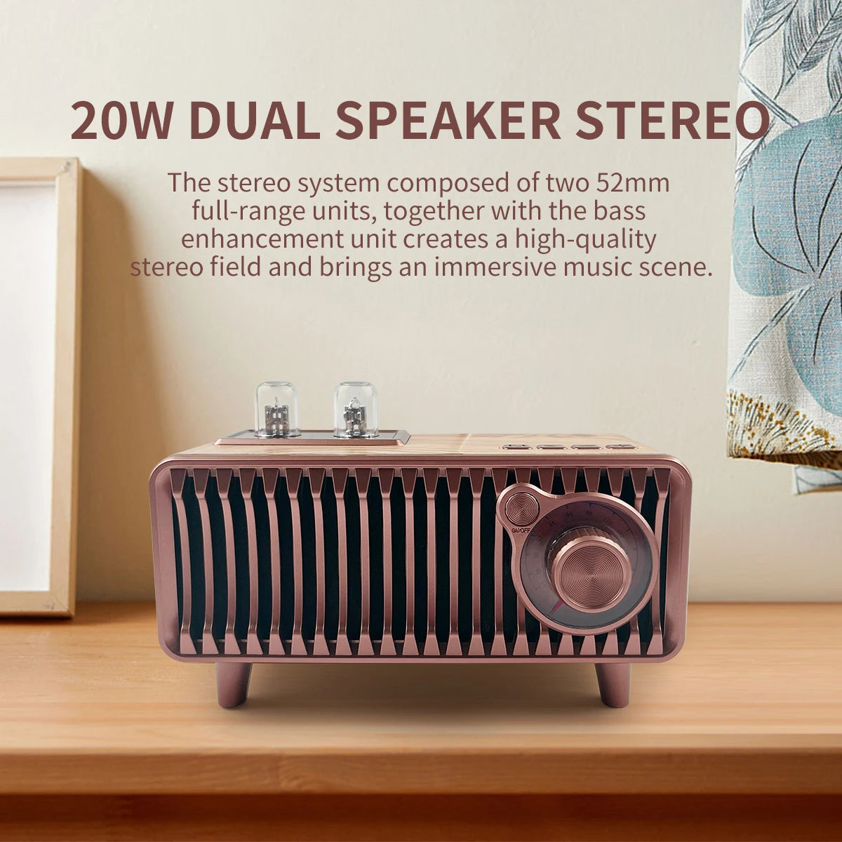 Retro Wireless Speaker Vintage Radio Walnut Wood Rotary FM Radio 20W with U Disk/TF Card/Aux Music Player Function
