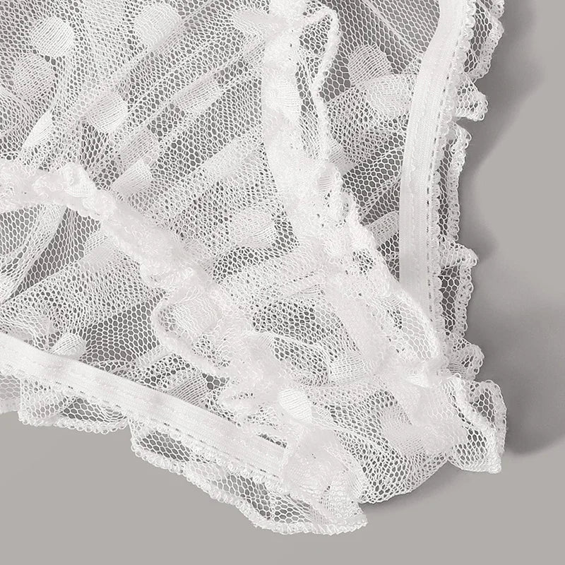 Sexy Ladies Bra sets Polka Dot Mesh Sexy Lingerie Comfortable Thin Bra and Panty set Ruffles Transparent Women's Underwear Panty
