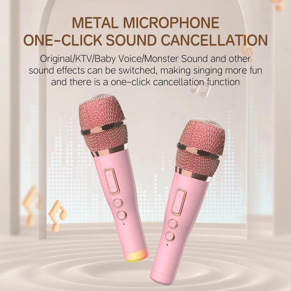 Portable 15W Wireless Speaker RGB LED Lighting Mini Karaoke Machine 2 Wireless Microphones Parties Kids Adults Birthday Gifts