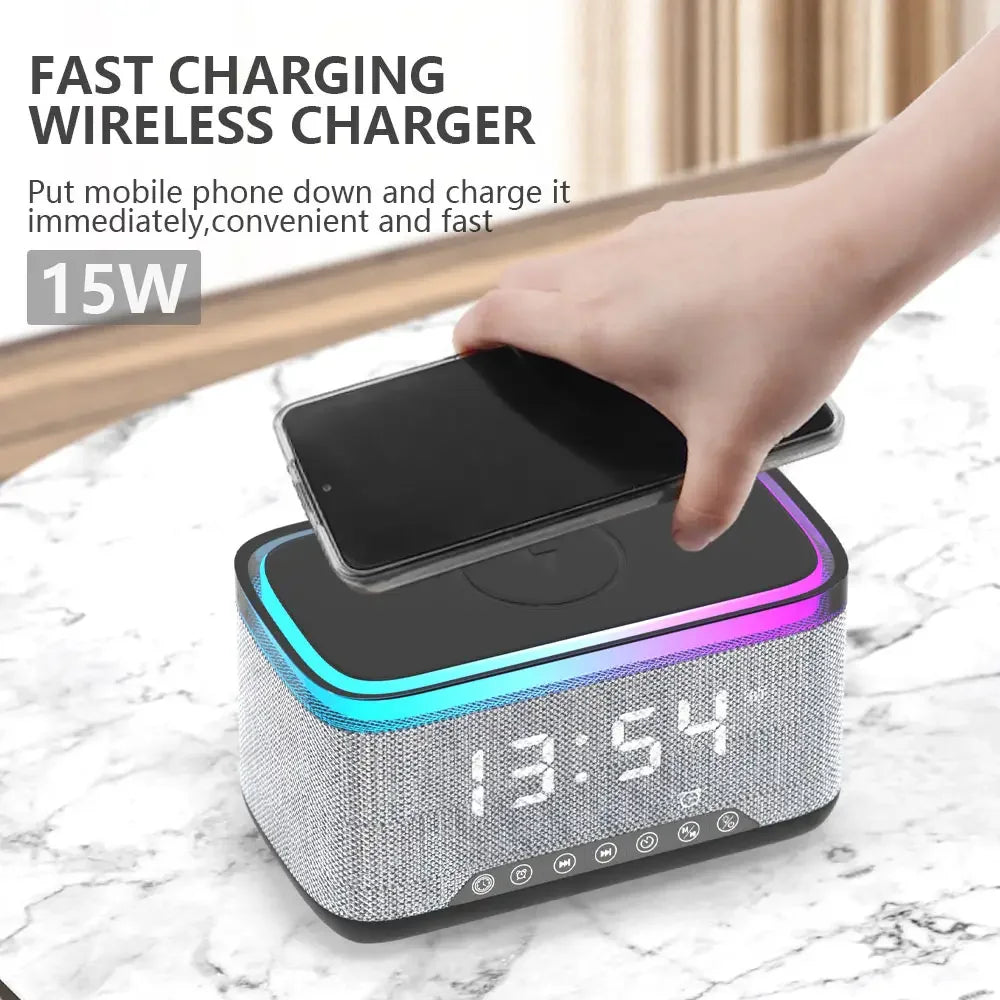 Wireless Charger for Alarm Clock Colorful RGB LED Flashing Light Desk Lamp Speaker Mobile Phone Computer Living Room
