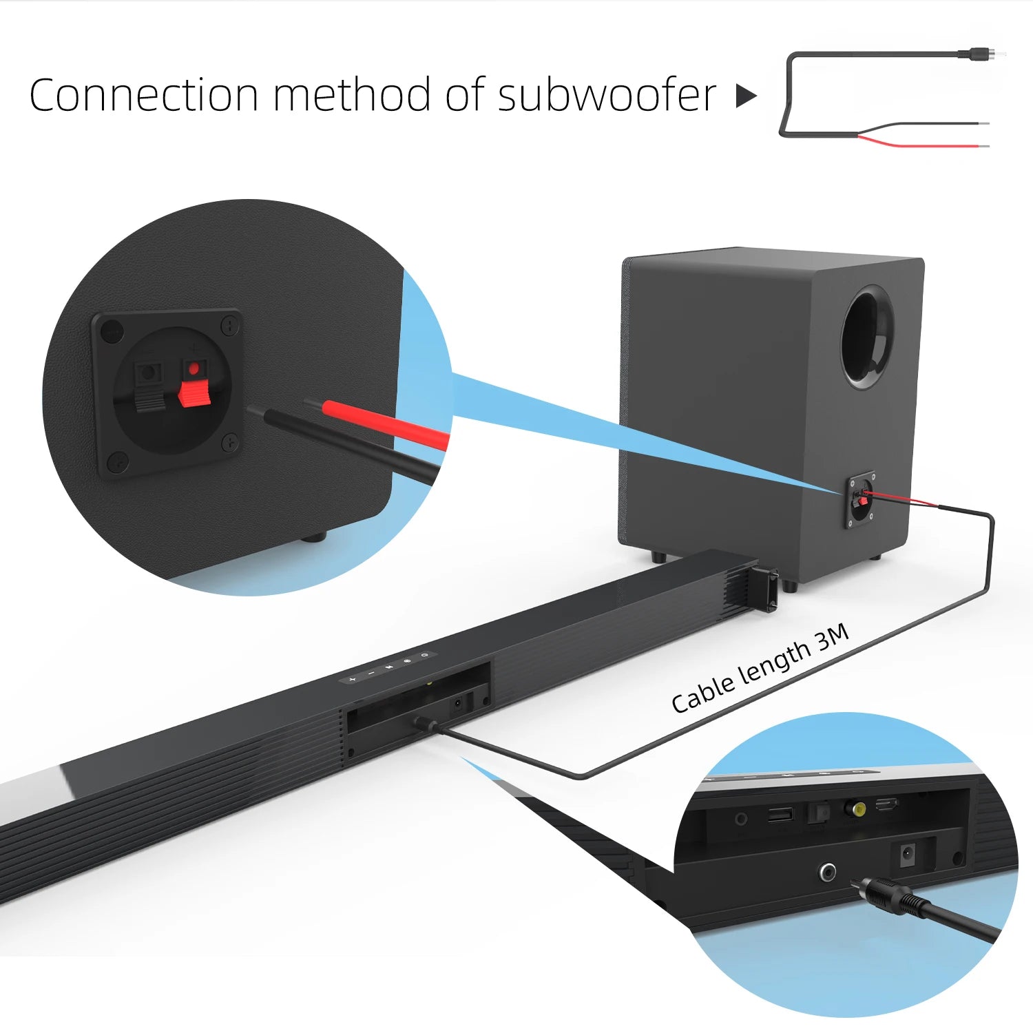 84W TV Sound Bar with Subwoofer Box Soundbar 2.1 Wireless Speaker Home Theater Surround Sound System Aux/USB/Optical/Coaxial/RCA