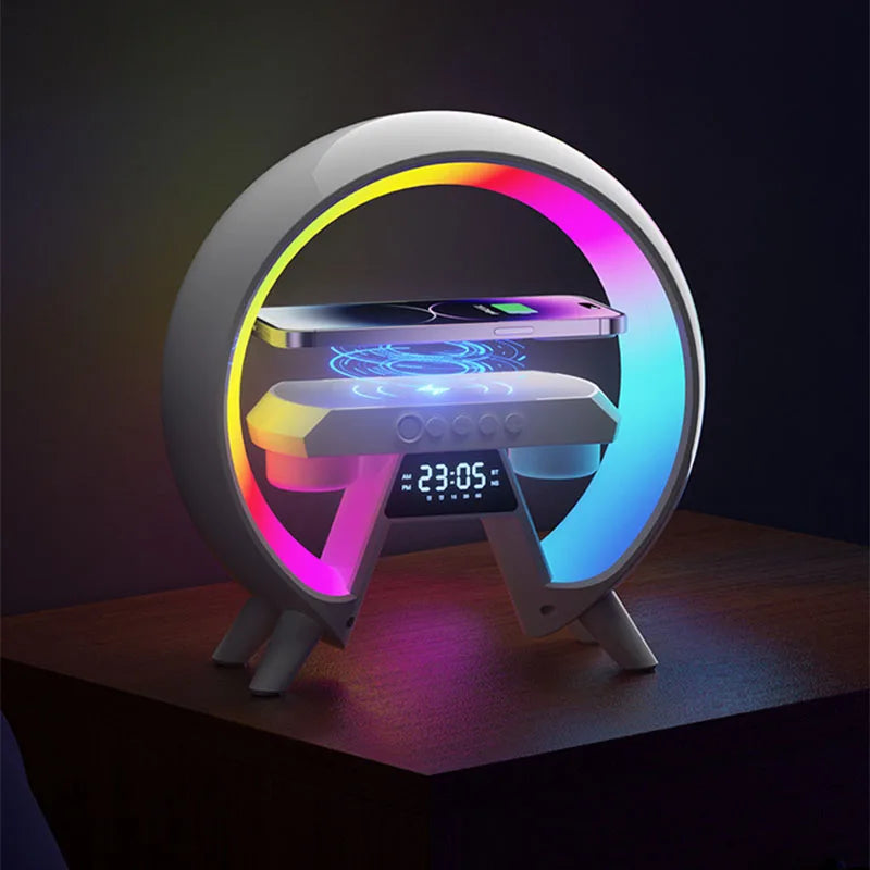 Hot Selling High Quality Wireless for 5.3 Speakers Charger with Colorful LED Light Alarm Clock USB-C Recharge Lamp 4 in 1