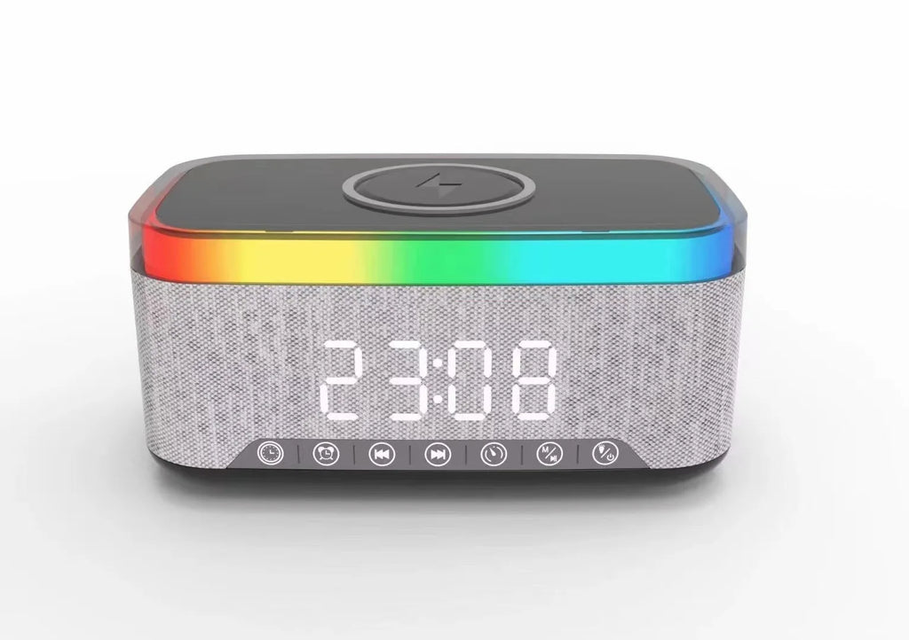 High 10W Battery-Powered Wireless Charger for Bluetooth 5.3 Speaker RGB LED Lighting Card FM Alarm Clock Display Home Theatre