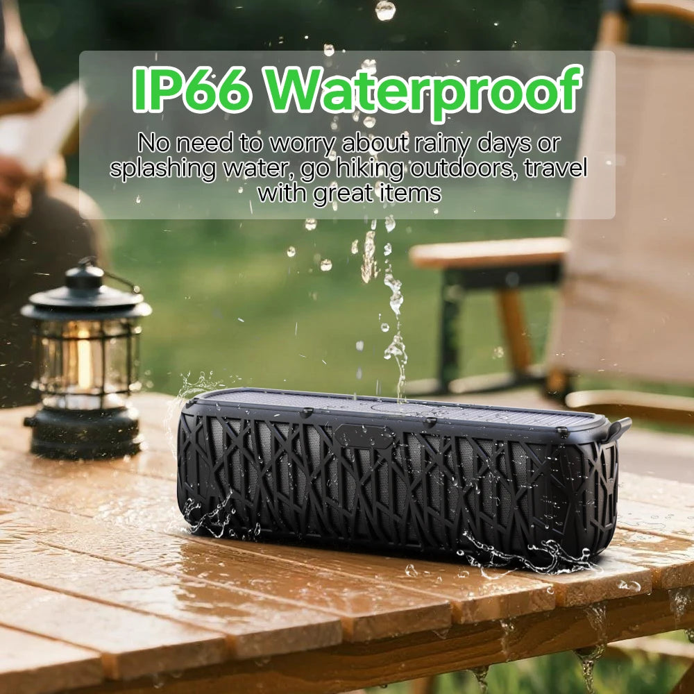 Solar Charging IP66 Waterproof Speaker | 5000mAh Power Bank, Bass Boost Subwoofer,  Outdoor Portable for Camping Emergencies