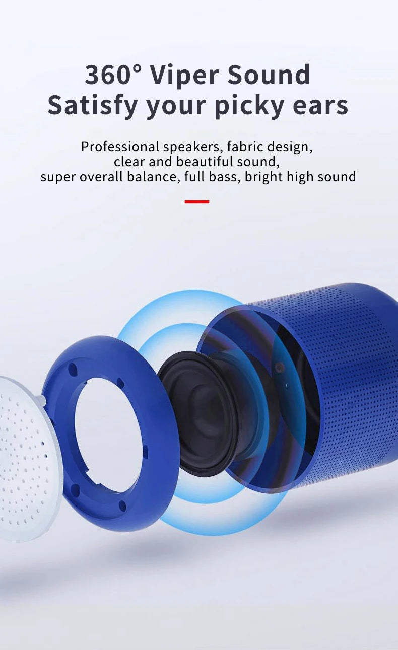 Cyboris T108 Mini Portable for 5.0 Waterproof IPX6 Speakers 50-100W Bass 360 Surround Sound Wireless 12-24h Play Time
