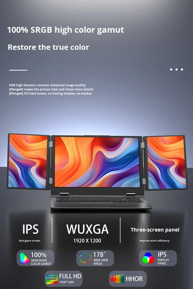 New Three-Screen Metal Laptop Core I7 English Stock Trading Computer Foldable Extended Screen Portable Office Finance