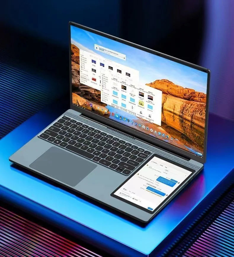 Intel N100 Finger Touch 15 Inch + 7 Inch Double Monitor Intel Celeron M2 2280 SATA Dual Screen Touch Office Business Laptop
