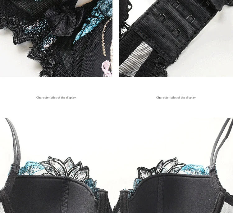 Women Sexy Bra And Panty No Padded Invisible Underwire Bra Sets Lace Embroidered Briefs Underwear Lingerie Set Plus Size 90D