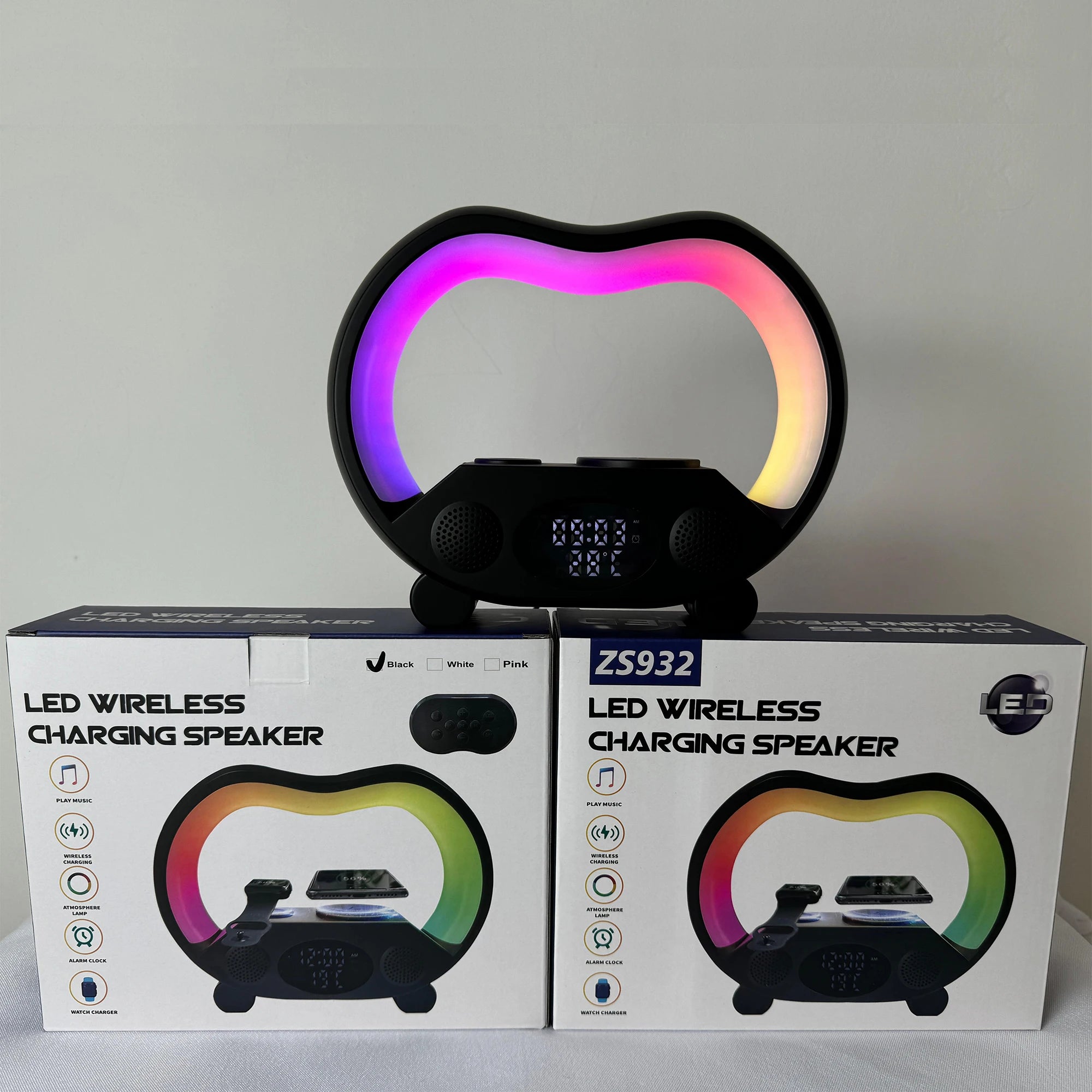 New Model Led Rgb Lamp Dock 5 in 1 Music Wireless Speaker Wireless Charger Lamp Mobile Phone Fast Charging RGB Alarm Clock