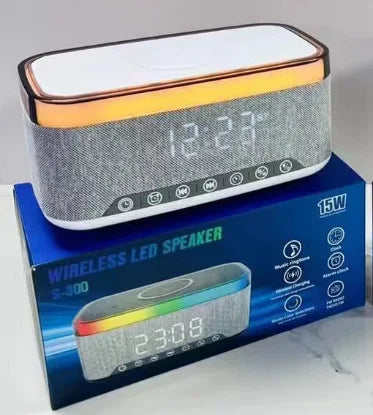 High 10W Battery-Powered Wireless Charger for Bluetooth 5.3 Speaker RGB LED Lighting Card FM Alarm Clock Display Home Theatre