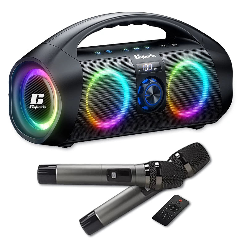 2024 NEW Cyboris F29K 120w Karaoke Portable Wireless Waterproof Speaker with Micrphones RGB Light for Home and Outdoor Deep Bass