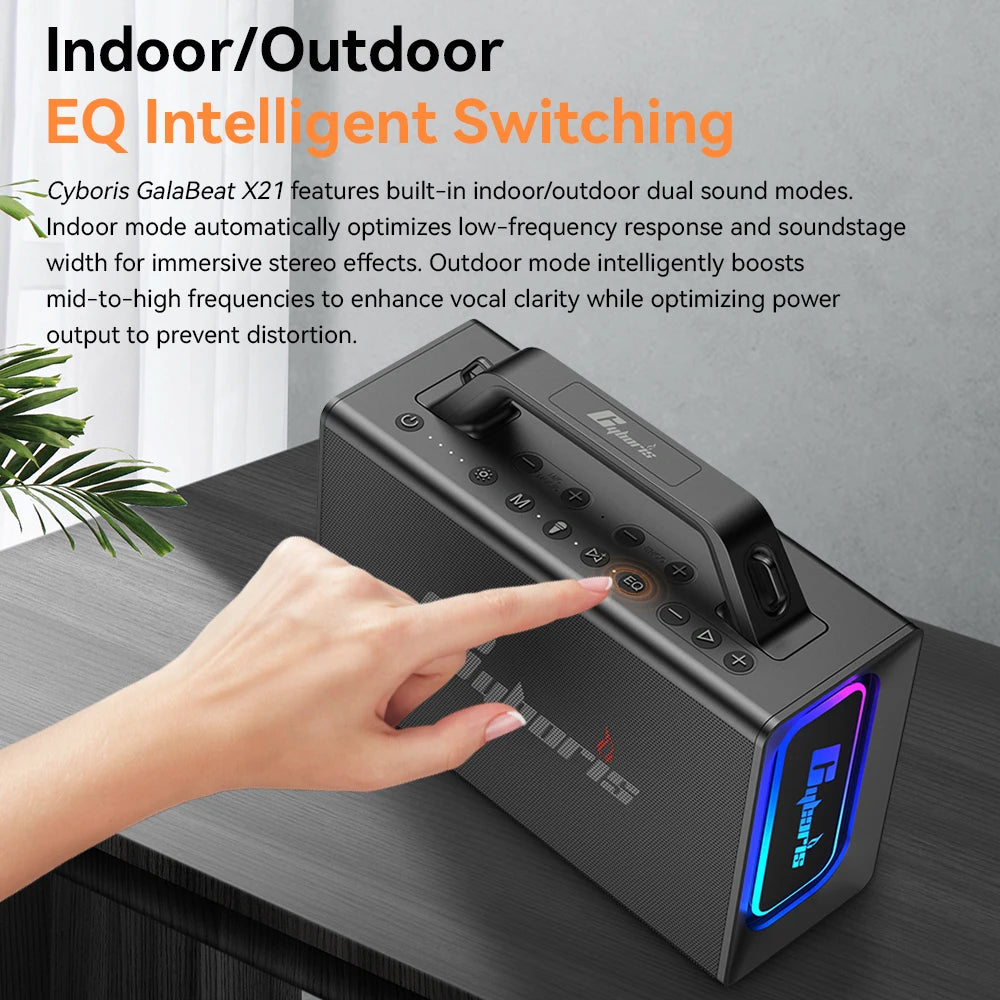 X21 200W Karaoke Speaker with Professional Mixing Controls with Dual Wireless Mics and Dynamic Stage Lighting TF Subwoofer