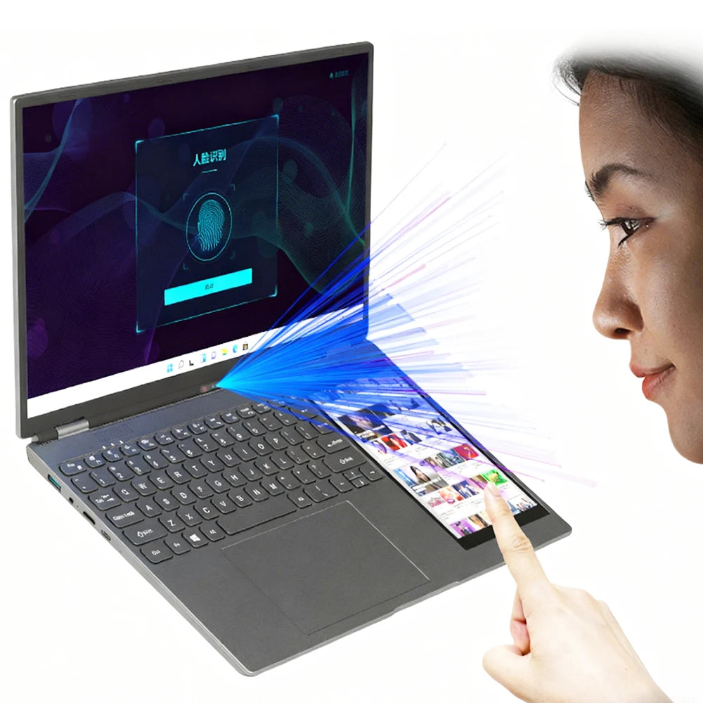Factory Brand New 15.6"+7" Dual Touch Screen  Face Recognition Business Laptops Intel N95 CPU Portable Ultrabook Aluminum Laptop