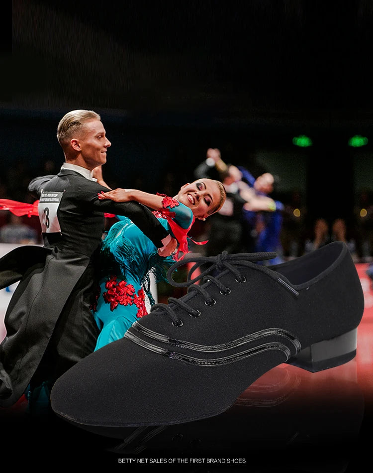 TOP Dance Shoes Latin Modern Men's Shoes Cowhide Two-point Sole Wear-resistant Oxford Cloth Upper Authentic Lace Up Ballroom