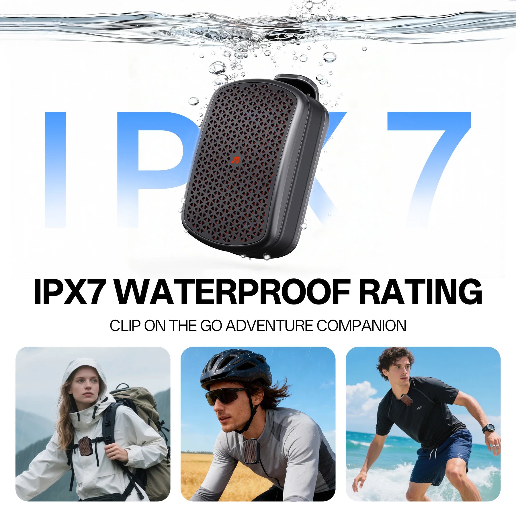 Micro Wearable Blue-tooth Speaker, Clip-On Wireless Small Portable Speaker, Built-in Mic, IPX7 Waterproof for /Cycling/Running