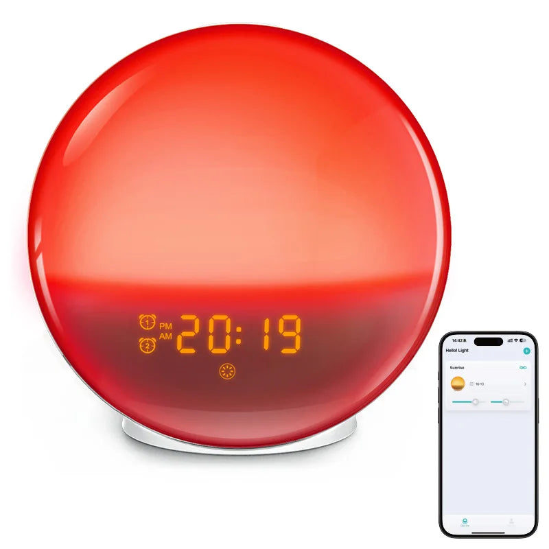 Wake up Light Sunrise Alarm Clock Wireless Speaker Sound Machine with Natural White Noise, FM Radio Alarms, RGB Light, ACA01