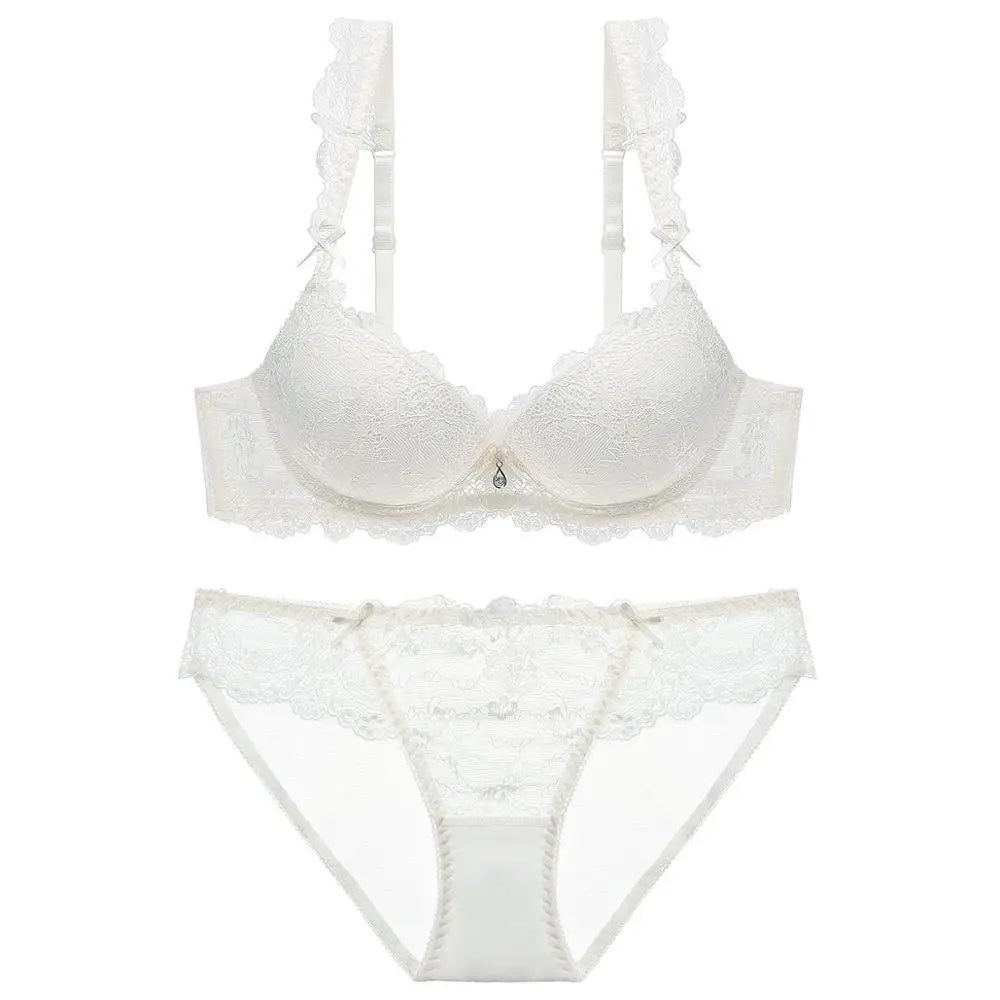 Fashion Red Lace Bra And Panty Sets For Women Thick Cotton Underwire Push Up Bras Underwear Female Sexy Lingerie Set A B C Cup
