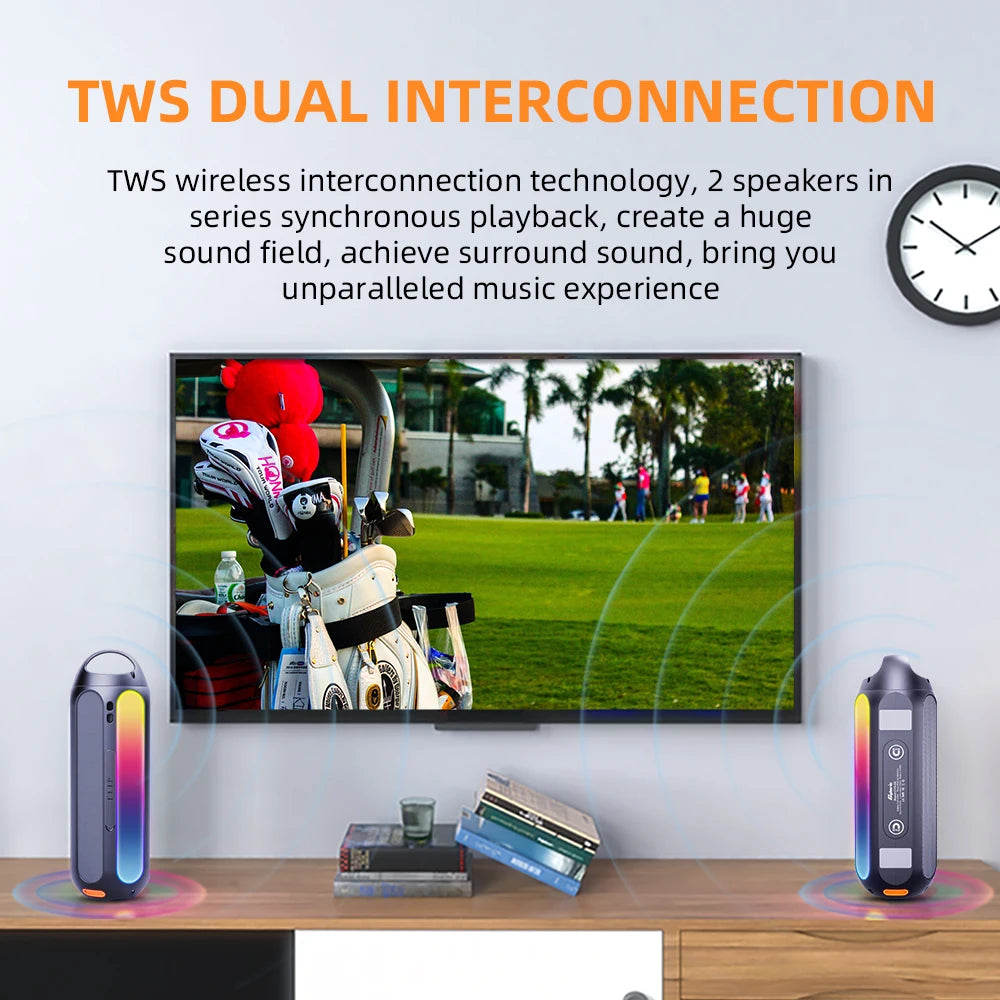 Cyboris S8 Portable RGB Lighting IPX6 Waterproof AUX Wireless for Bluetooth 5.3 Magnetic Golf Cart Attachment Speaker