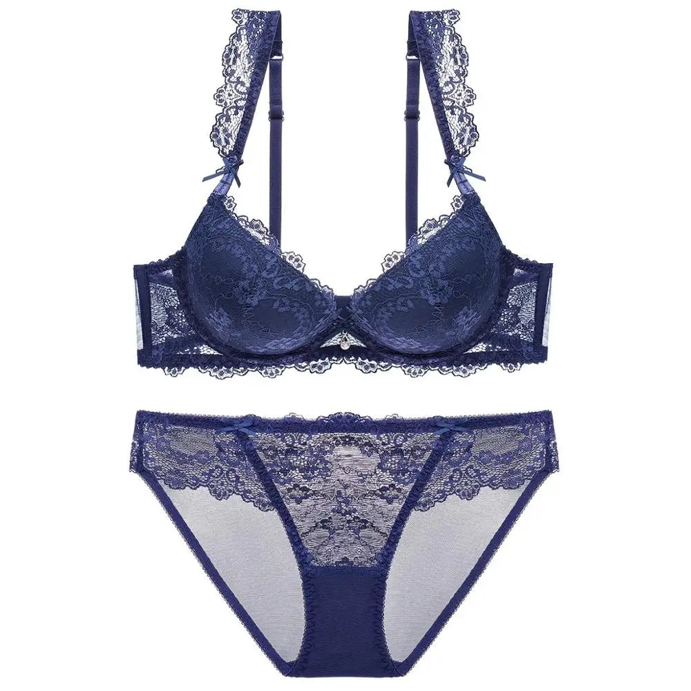 Fashion Red Lace Bra And Panty Sets For Women Thick Cotton Underwire Push Up Bras Underwear Female Sexy Lingerie Set A B C Cup