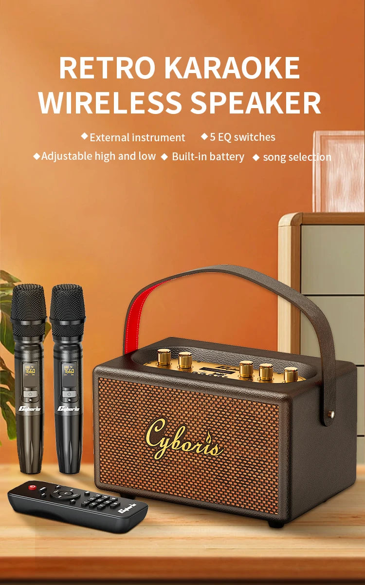 80W Karaoke Retro Speaker Powerful Portable Speaker with Bluetooth 5.3, Portable Handle, 24-Hour Playtime, for Party, Camping