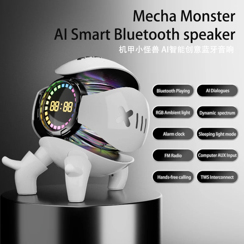 Multifunctional M10 Bluetooth Audio Fashion Mecha Monster Bluetooth Speaker with TWS Interconnect FM Radio TF Card Clock Display