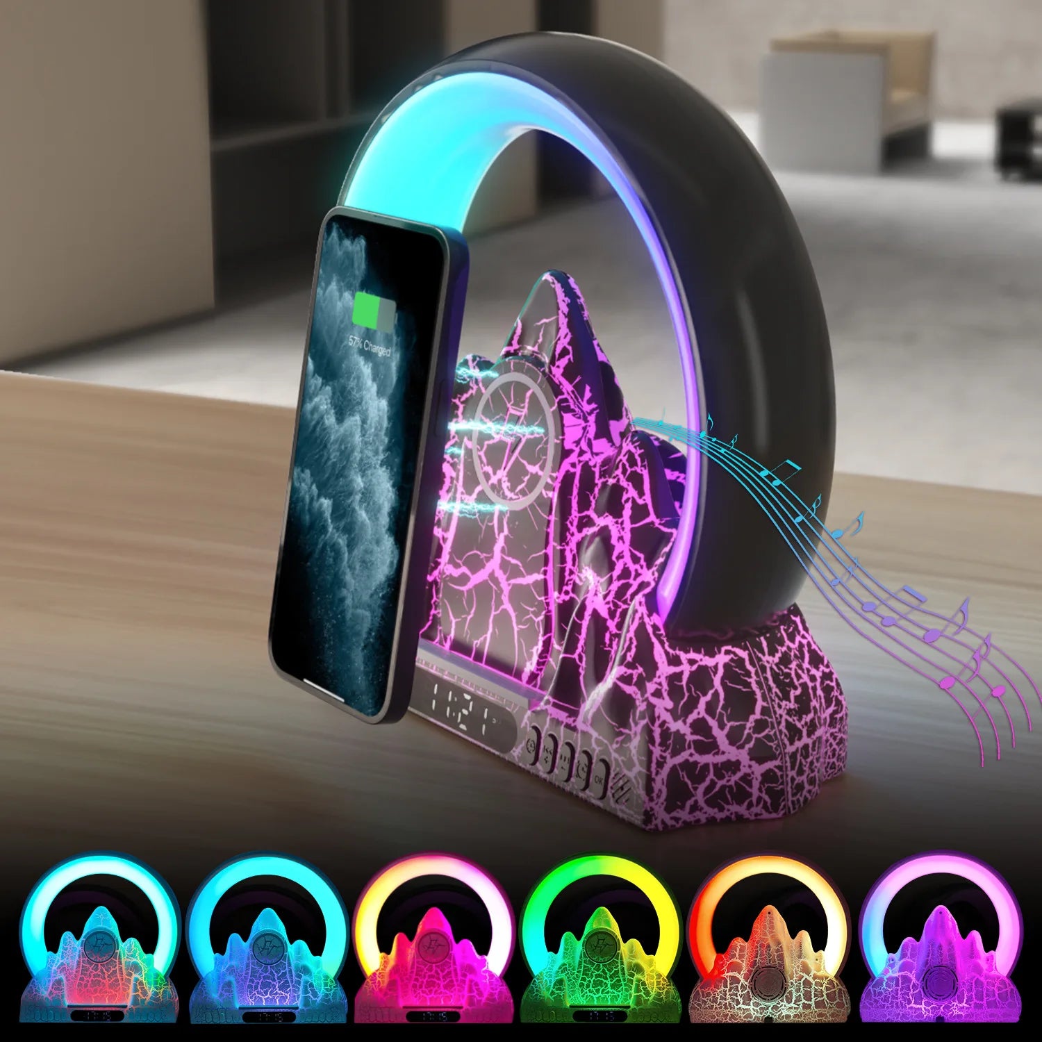 Wireless Charging Sunrise Lamp with Bluetooth Speaker, Smart Mood Light