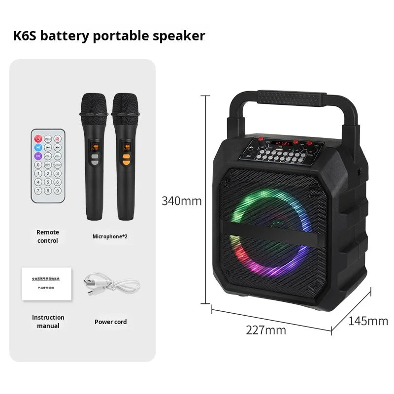 Portable 6.5 Inch Wireless for Bluetooth Speaker RGB LED Integrated Outdoor Karaoke Loudspeaker Dual Microphone Deep Bass