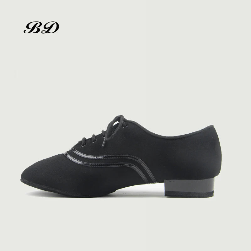 TOP Dance Shoes Latin Modern Men's Shoes Cowhide Two-point Sole Wear-resistant Oxford Cloth Upper Authentic Lace Up Ballroom