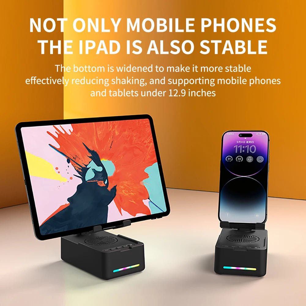T203 Foldable Phone Stand with Speaker, Wireless Speaker with Cell Phone Stand and Anti-Slip Base for Phones, Tablets