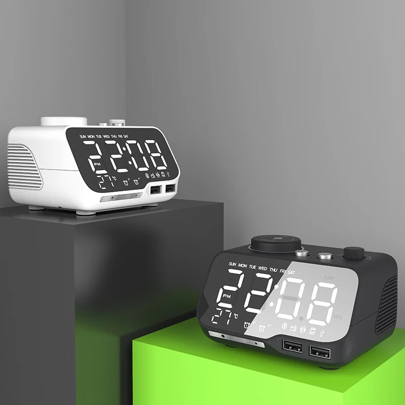 M9 New Product 5W Bass Alarm Sound Digital Bedside Sleep Alarm Clock Radio for Bluetooth Speaker Desk Charger in Blue for Hotels