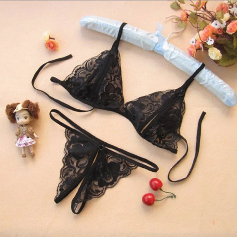 Women Lingerie Porno Lace Push Up Bra Set Seamless Underwear Set Cup AB Translucent Bandage Open Cup Bra And Porno Panty Set