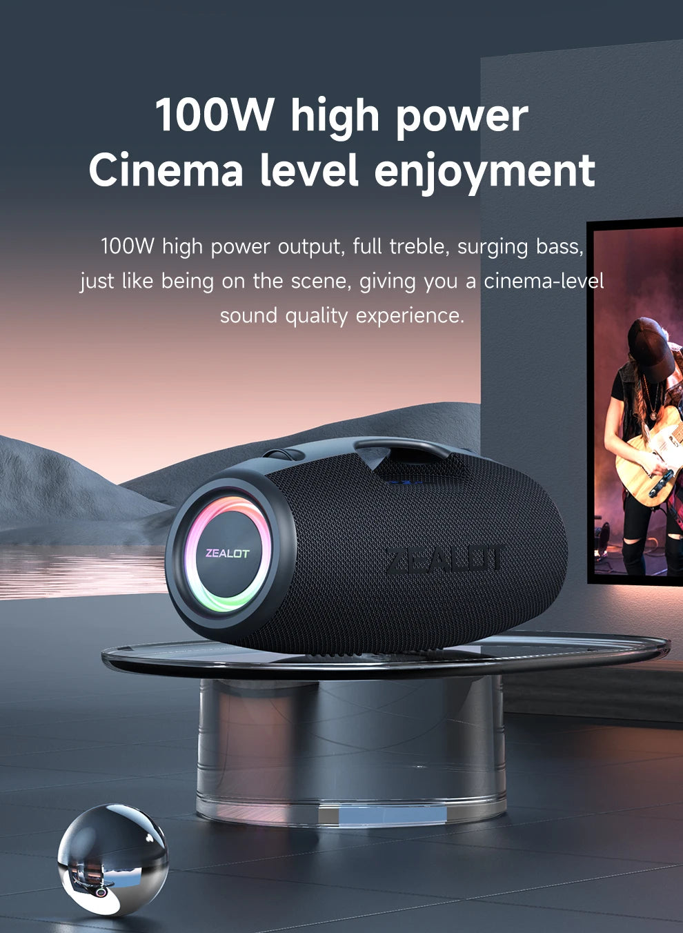 Zealot S78 Outdoors Party Speaker Professional Bluetooths 100W Bass Powered Portable Subwoofer Wireless LED Light Hifi Speaker