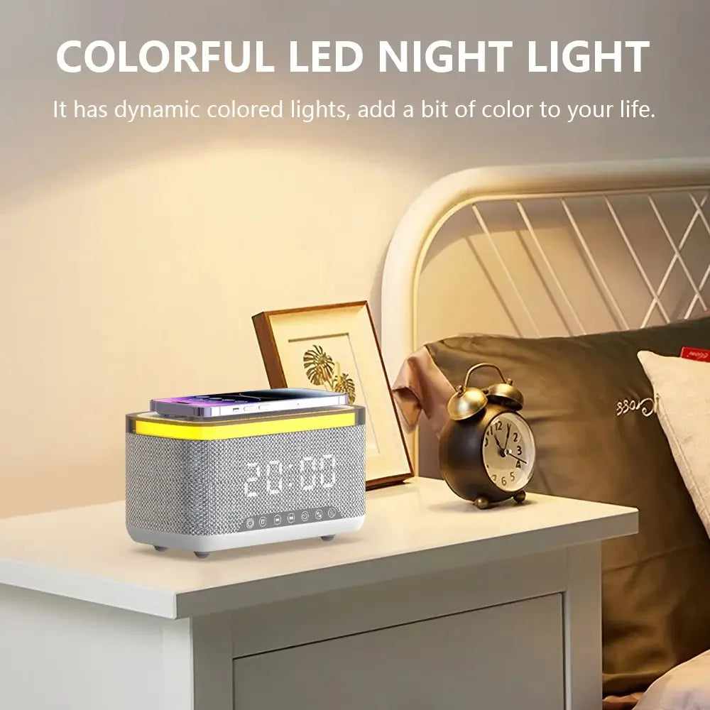 Wireless Charger for Alarm Clock Colorful RGB LED Flashing Light Desk Lamp Speaker Mobile Phone Computer Living Room
