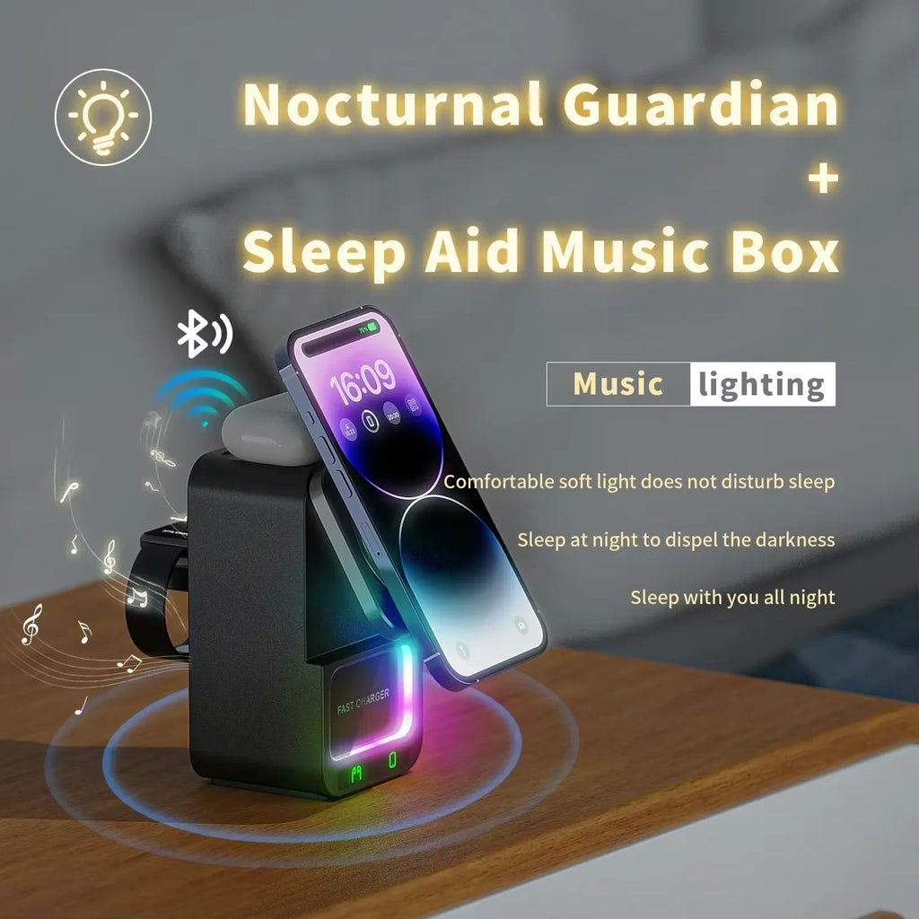 2024 New 5-in-1 Multi-Functional Wireless Charging Bluetooth Speaker Portable RGB LED Lighting Microphone Battery Power Source