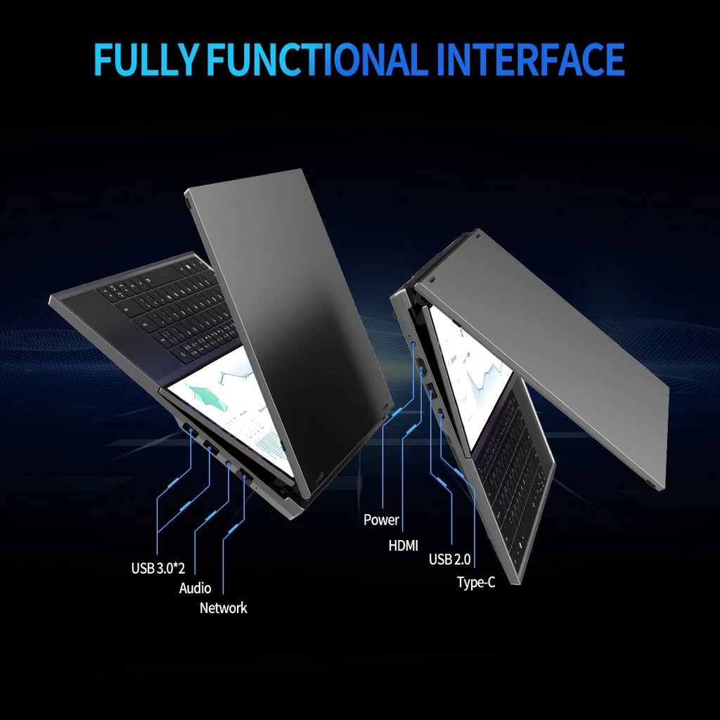 Topton 16 Inch IPS + 14'' Touch Dual Screen Gaming Laptop I7 9750H Max 64GB 4TB Slim Gamer Notebook Office Design Computer PC