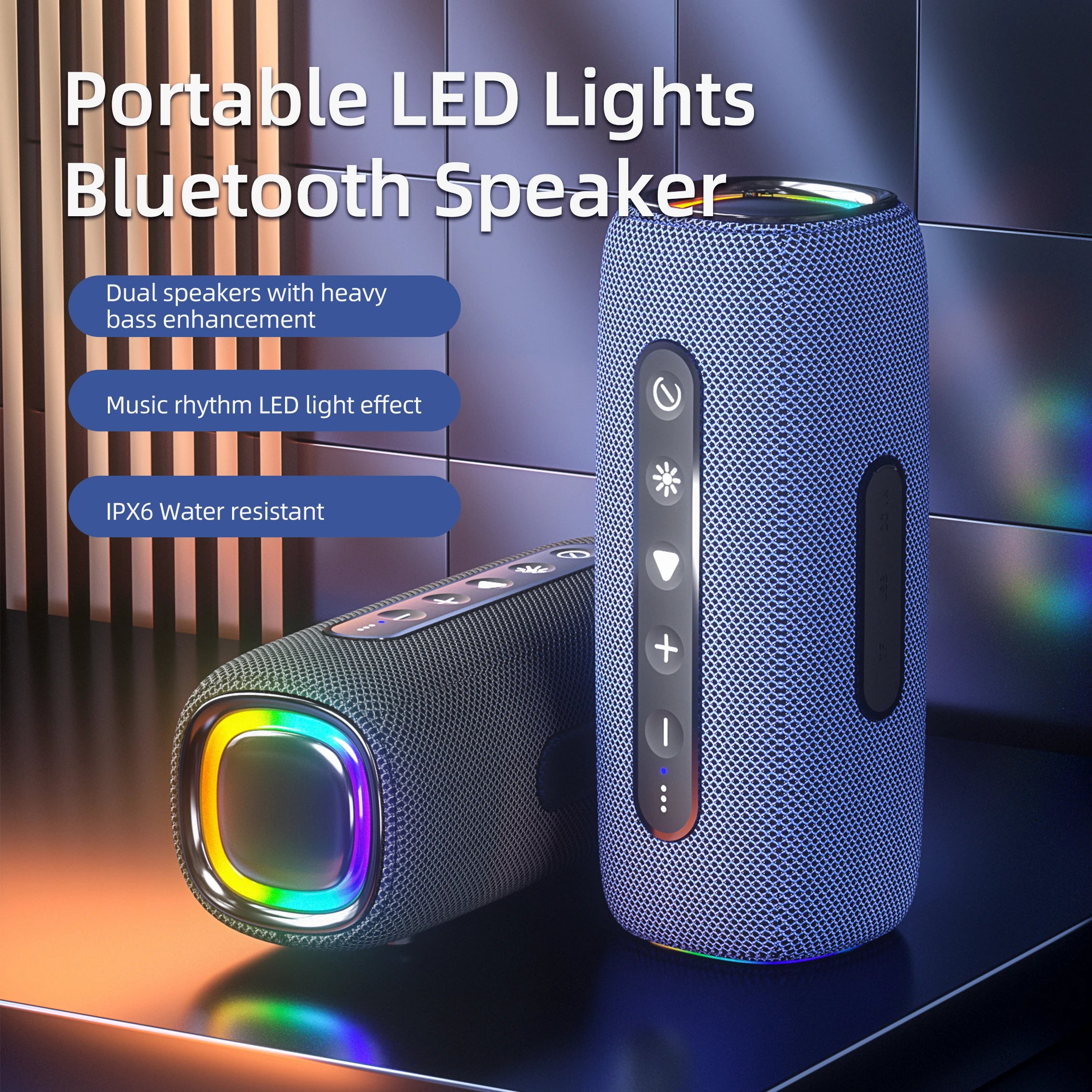 EBS-608 Powerful Speaker Waterproof  20w RGB Bluetooth Speaker with High Quality Bass Gray Fabric Mesh