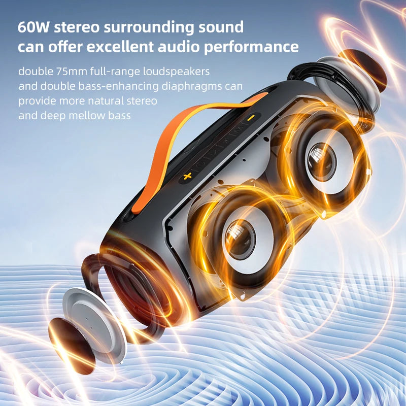 Professional Party Speaker High Power 60W Hifi Heavy Bass Vibration Stereo RGB Light TWS Home Theater Speaker