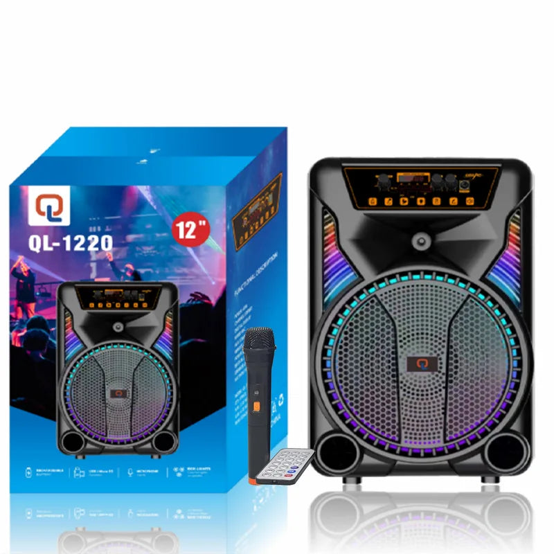 12-Inch Trolley for Bluetooth Speaker RGB High Subwoofer Portable Microphone Box Home Theatre Outdoor Audio Square