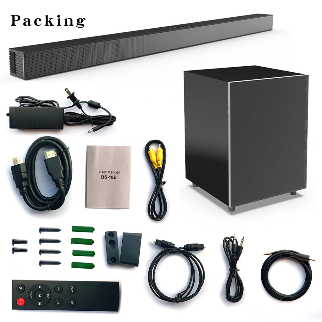 84W TV Sound Bar with Subwoofer Box Soundbar 2.1 Wireless Speaker Home Theater Surround Sound System Aux/USB/Optical/Coaxial/RCA