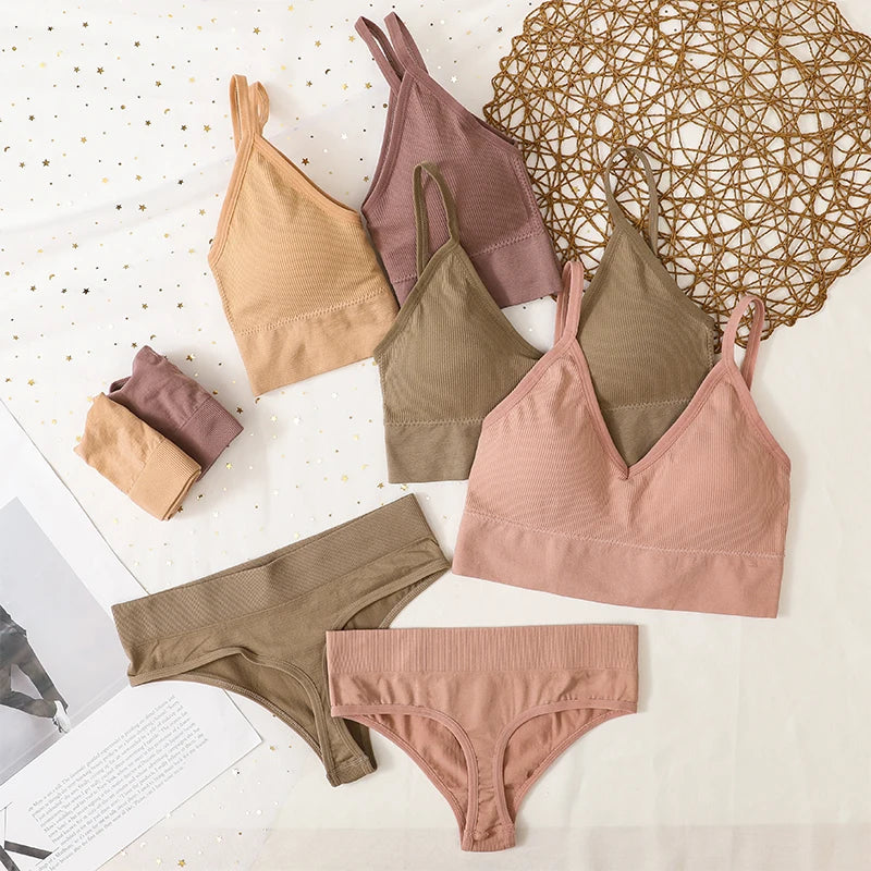 Women Bra And Panties Set Sports Seamless Bra Set Sexy G-String Thong Sexy Lingerie Set Fitness Crop Top Underwear Intimates