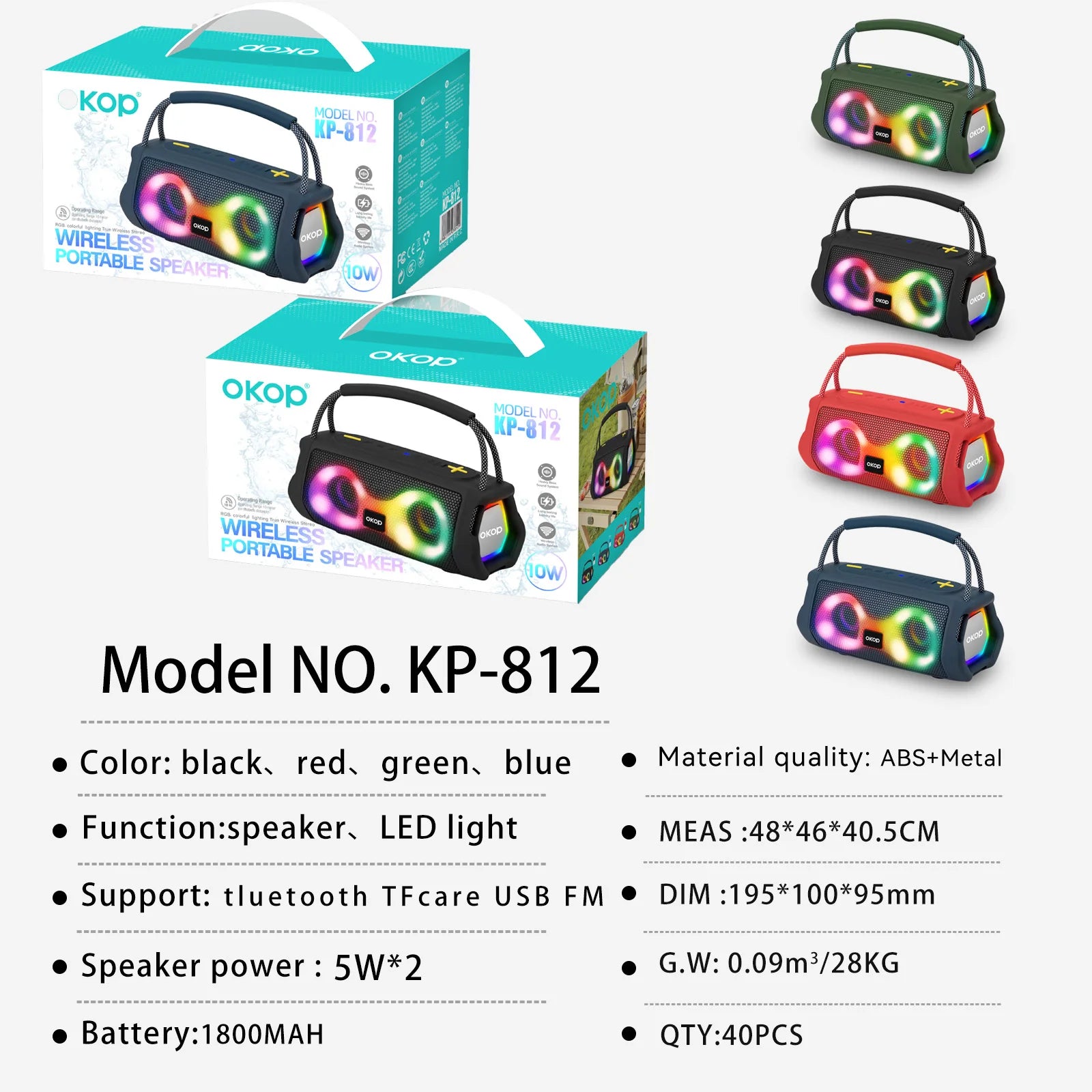 OKOP812 Wholesale Portable Handle High-Power RGB LED Subwoofer for Speaker with Ultra-Long Battery Life for Outdoor Use