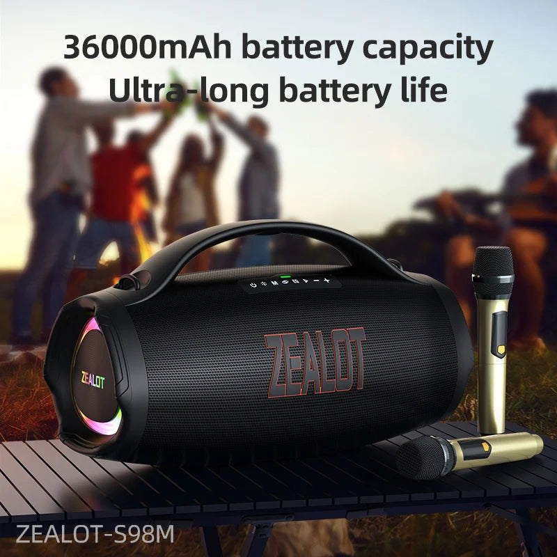 ZEALOT S98M Portable Speaker with 2 Wireless Microphones with Lights, Karaoke Microphone Supports USB/TF/AUX for Home Party