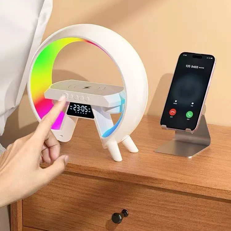Hot Selling High Quality Wireless for 5.3 Speakers Charger with Colorful LED Light Alarm Clock USB-C Recharge Lamp 4 in 1