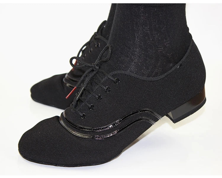 TOP Dance Shoes Latin Modern Men's Shoes Cowhide Two-point Sole Wear-resistant Oxford Cloth Upper Authentic Lace Up Ballroom