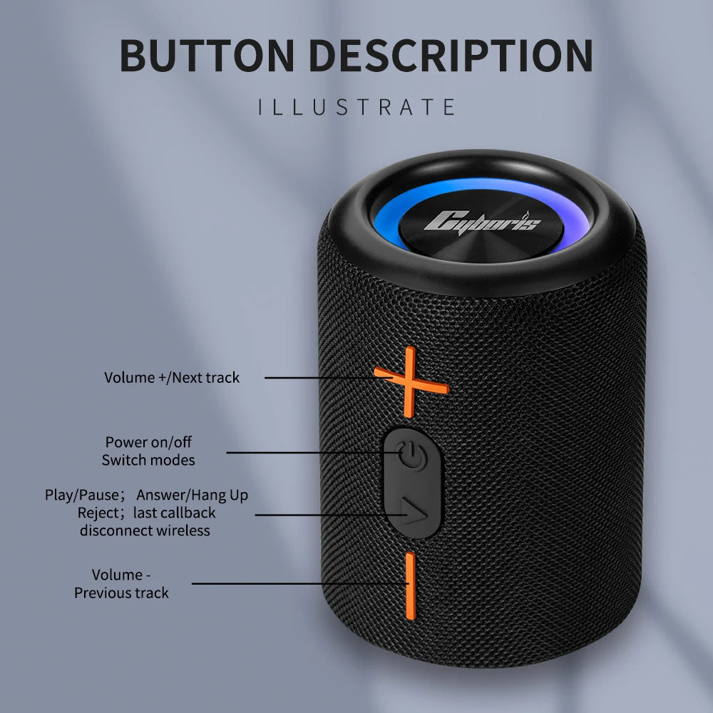 Wireless Portable Speaker 20W for 5.3 IPX6 Waterproof AUX Input Battery Powered 2000-3000mAh RGB LED Lighting